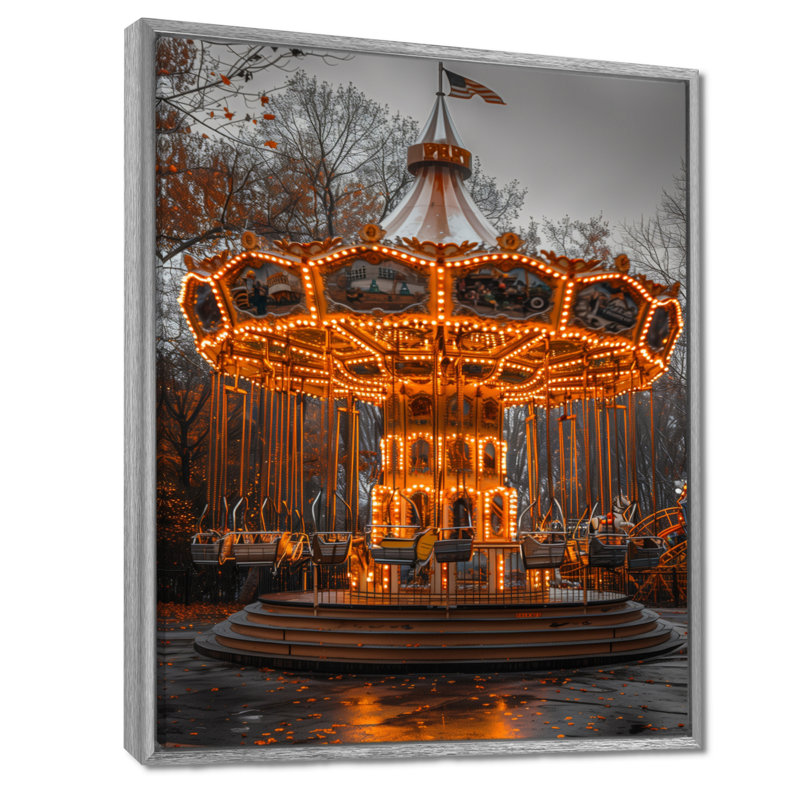 Parc d'attractions jaune et gris, H 20 po x l 12 po x P 1 po, Encadrement argenté