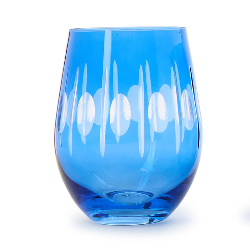 Ensemble de 4 verres à vin sans pied gravés à la main (16 oz) Sparkling Cut