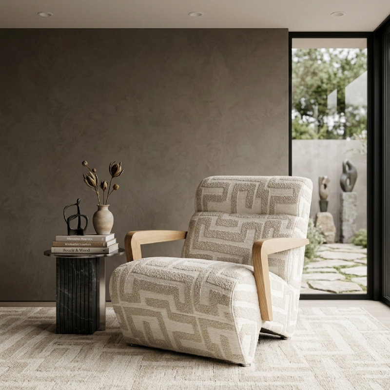 Fauteuil d'appoint Olek, Mélange de polyester beige / gris clair