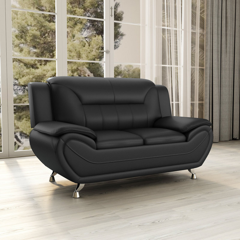 61'' Faux Leather Loveseat, Black Faux Leather