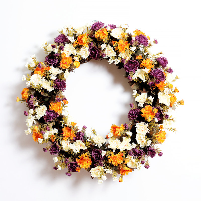 Handcrafted Faux Mum Silk Wreath, 20" H x 20" W x 5" D