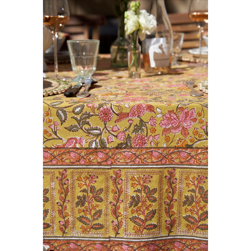 Damaris Tablecloth - Pink/Mustard - 71" x 142", 128" L x 71" W