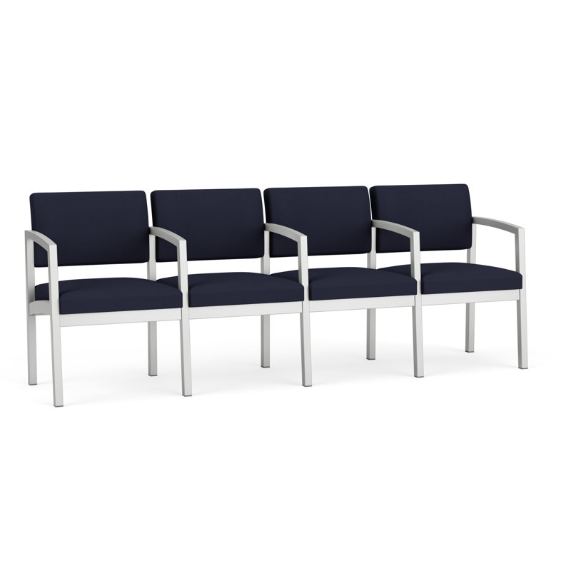 Structure en métal 4 places Lenox, Argent, Bleu marine Visite Libre - Tissu uni