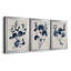 Bleu marine et feuilles de lin II - ensemble de 3 peintures sur toile encadrées-1815478782-1815478780