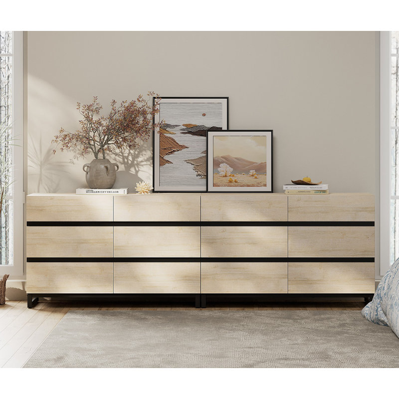 2 PCS Accent Cabinet For Bedroom, Closet Organizers And Storage With 6 Drawers, Chest Of Drawers With Metal Base, Modern Wood Dresser