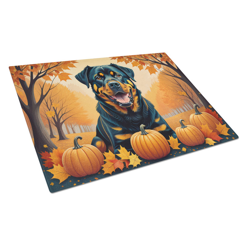 Rottweiler Fall Glass Cutting Board Large