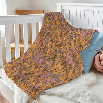 Orange Ultra Soft Flannel Fleece Throw Blanket,Brush Strokes Like Grass Single-Sided Print
