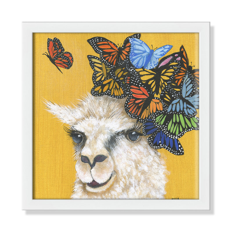 Art sur toile llama, H 13 po x l 13 po x P 1,18 po, Cadre blanc