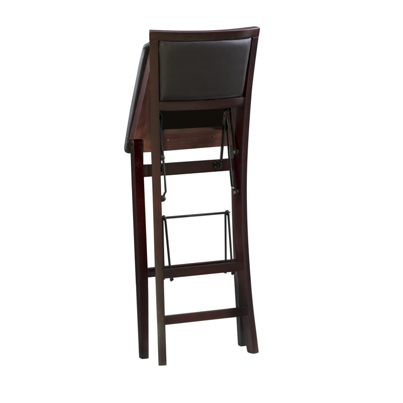 Phaedra Foldable Counter / Bar Stool with Upholstered Seat & Back, Espresso  Faux Leather, Bar Stool (30" Seat Height)