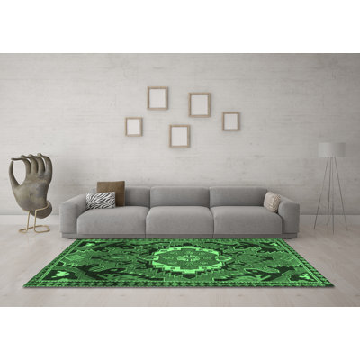 Tapis lavables à la machine traditionnel vert émeraude 3786