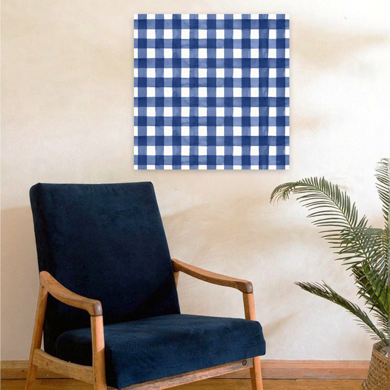 Motif contemporain Le Citron avec motif à carreaux bleus, H 24 po x l 24 po