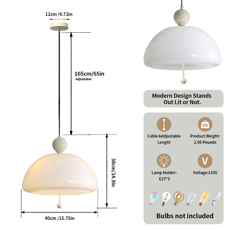 Grand luminaire suspendu en verre de style français moderne Mid-Century, Blanc