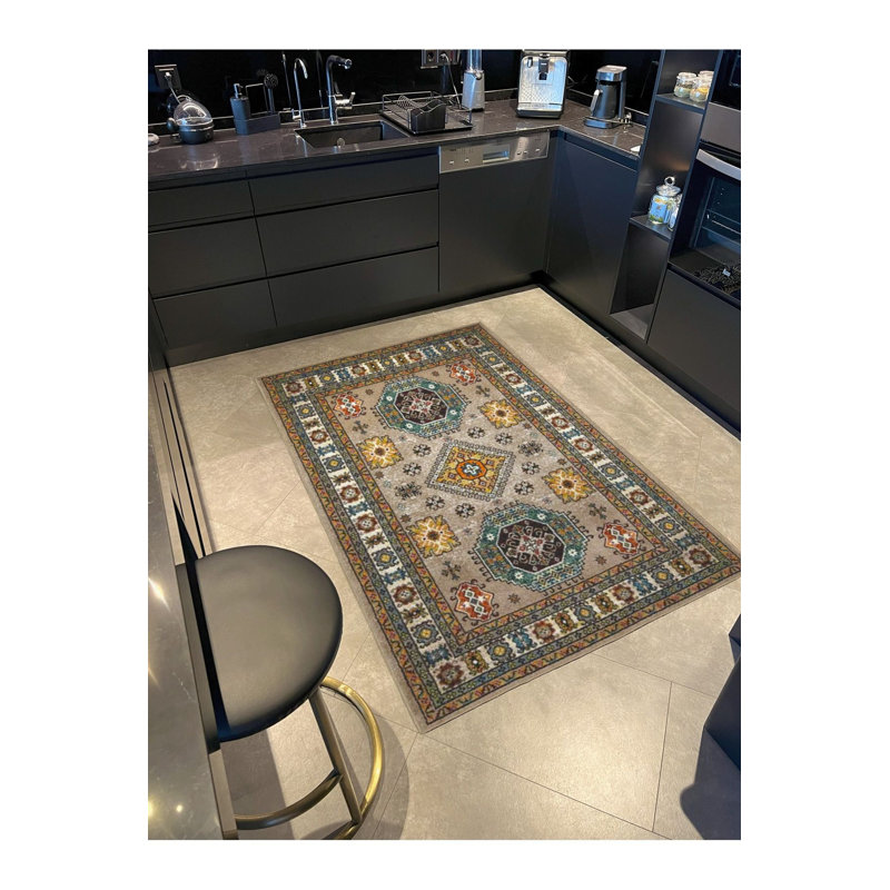 Tapis tissé lavable à motif de losanges traditionnel, Sous-tapis rond 3 pi 3 po inclus