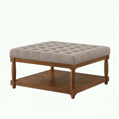 Large Square Ottoman with Solid Wood Shelf
