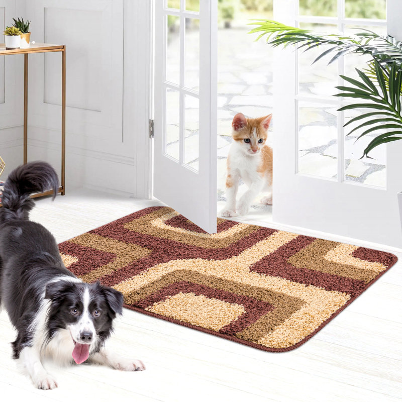 Wobna Non-Slip Geometric Indoor Doormat, 32" W x 47" L, Brown