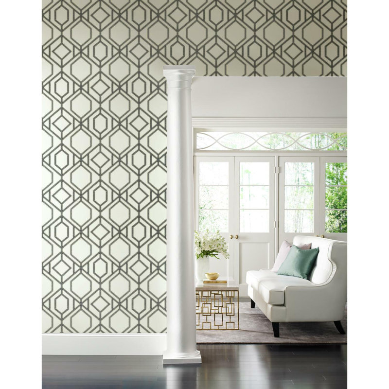 Papier peint treillis Sawgrass, Blanc / gris