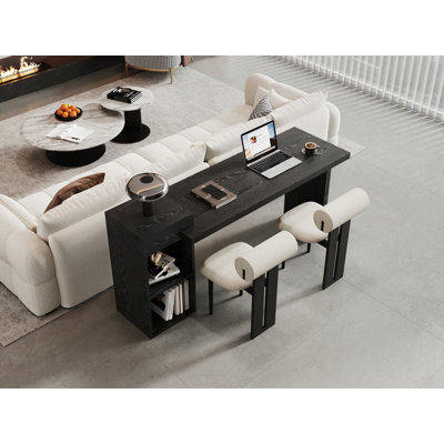 Table d'appoint de canapé en grain de bois noir avec rangement à 2 niveaux