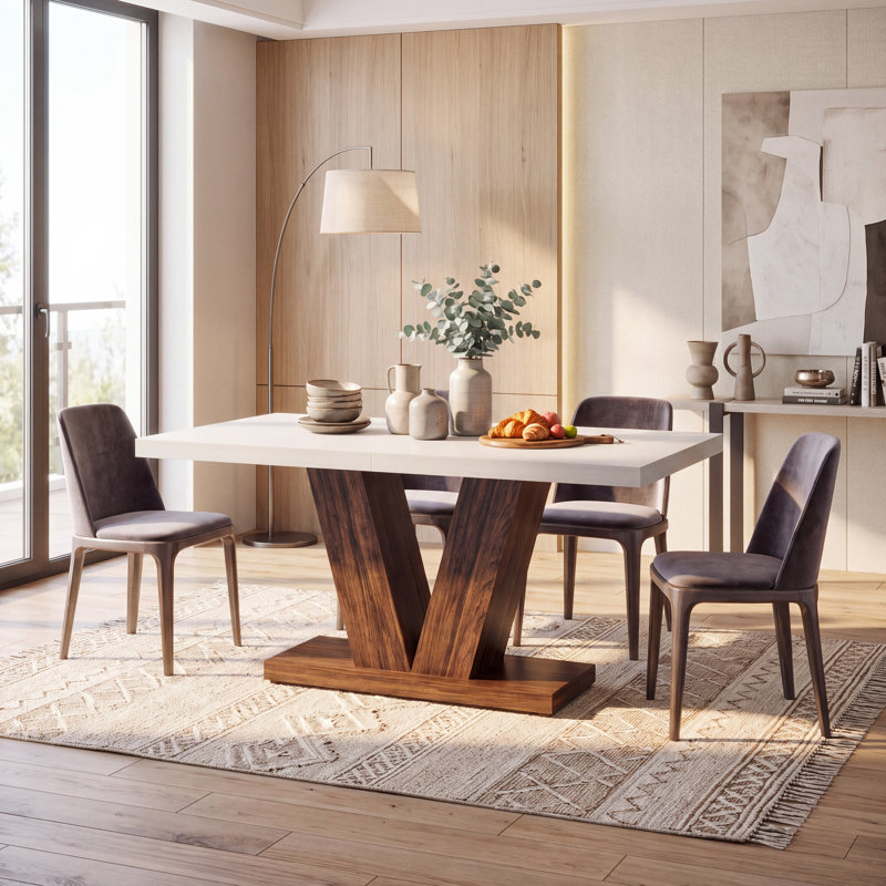 Bernadete Dining Table, White, Brown