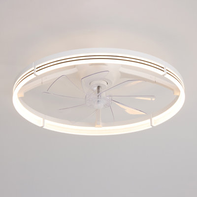 24'' Flush Mount Dimmable Ceiling Fan With LED Lights Bedroom Ceiling Fan