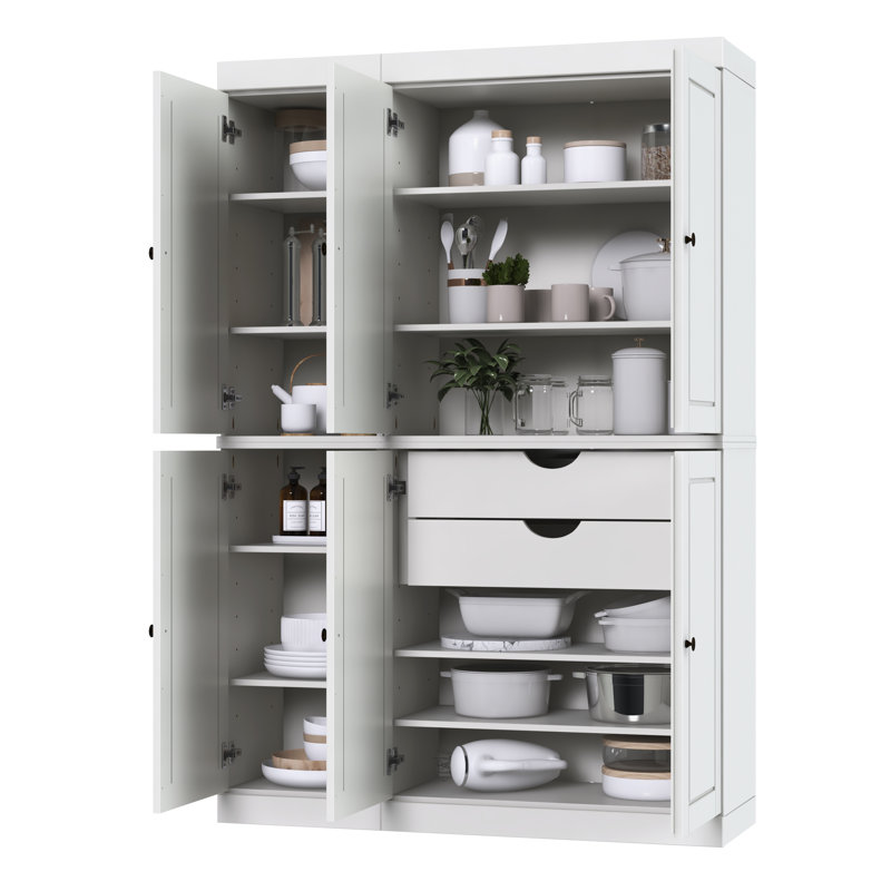 Niculae 100% Solid Wood Tall Kitchen Pantry Cabinet with Doors & 2 Drawers, Adjustable Shelves, Modular Kitchen Storage Cabinet, 48.5" W x 71.5" H
