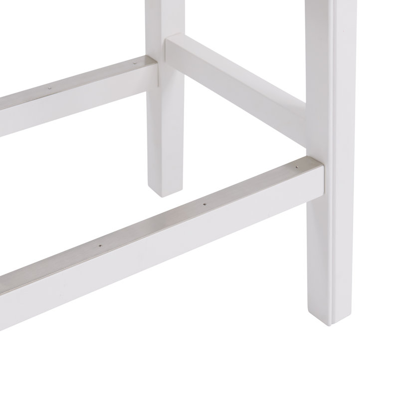 Tabouret à hauteur de comptoir Williston, blanc, structure en bois d'hévéa massif, siège revêtu de similicuir, argent, 1