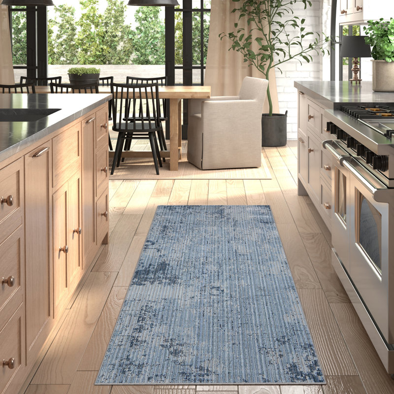 Maxin Modern Abstract, Blue/Black, Accent Rug, Runner 2'6" x 7'3"