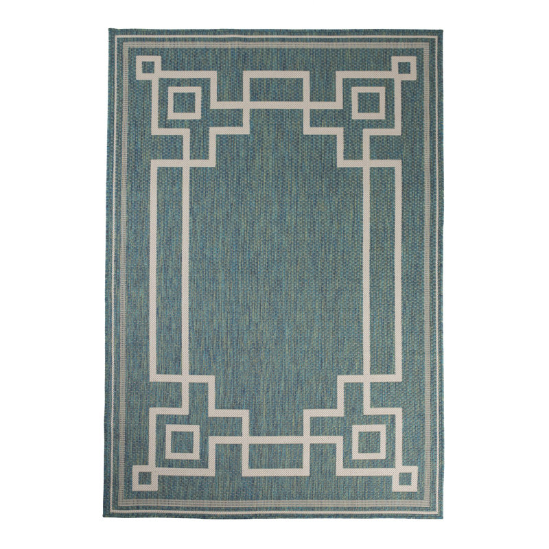 Tapis oriental bleu intérieur / extérieur, Rectangle 2 pi x 3 pi