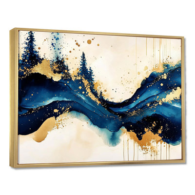 Galaxy Majestic Blue And Gold Liquid Ink III - Abstract Print Wall Art