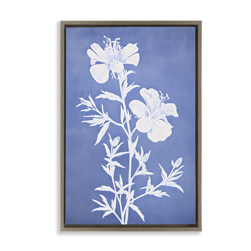«Blue Cerulean Florals», toile flottante encadrée par Petals Prints Design, Cadre flottant orme Montalcino, H 31 po x l 21 po