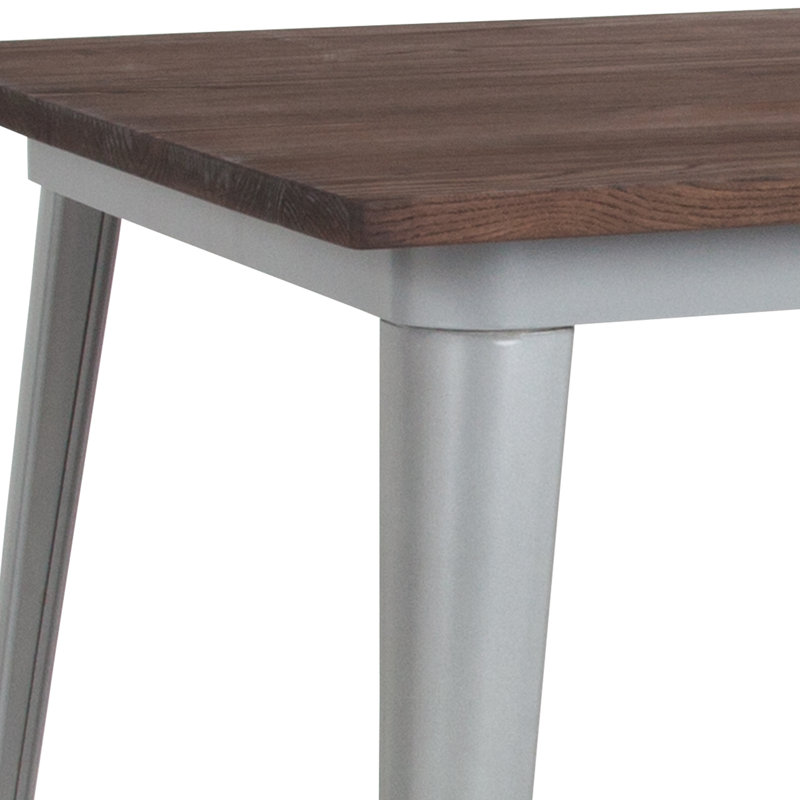 Derbyshire Metal Base Dining Table, 30.5" H x 31.5" L x 31.5" W, Silver