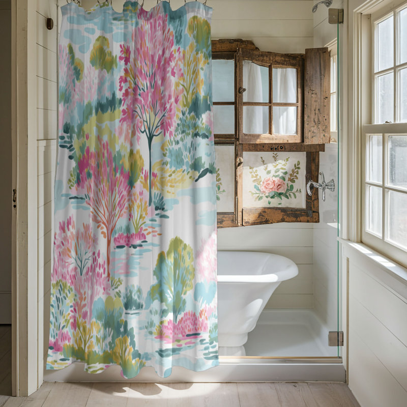 Rideau de douche standard 1 pièce Preppy Fall Scene, H 74 po x l 71 po