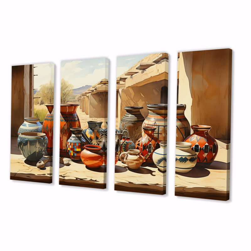 "Native Art Pueblo Pottery II" sur toile, reproduction de 4 pièces