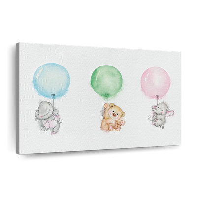Bébés animaux tenant des ballons sur toile