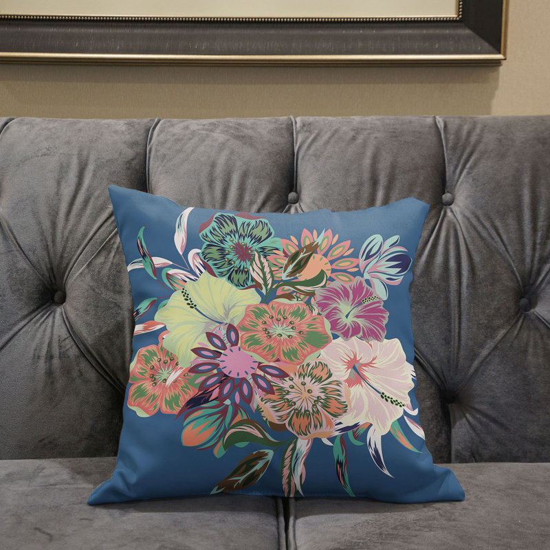 Housse et insert de coussin décoratif en polyester , 18 po x 18 po, Rose / pêche bleue