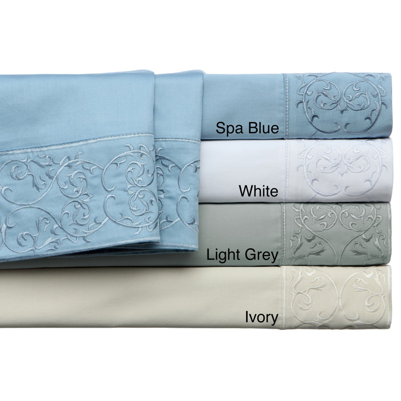 Light Grey Full Cotton Embroidered Damask Sheet Set