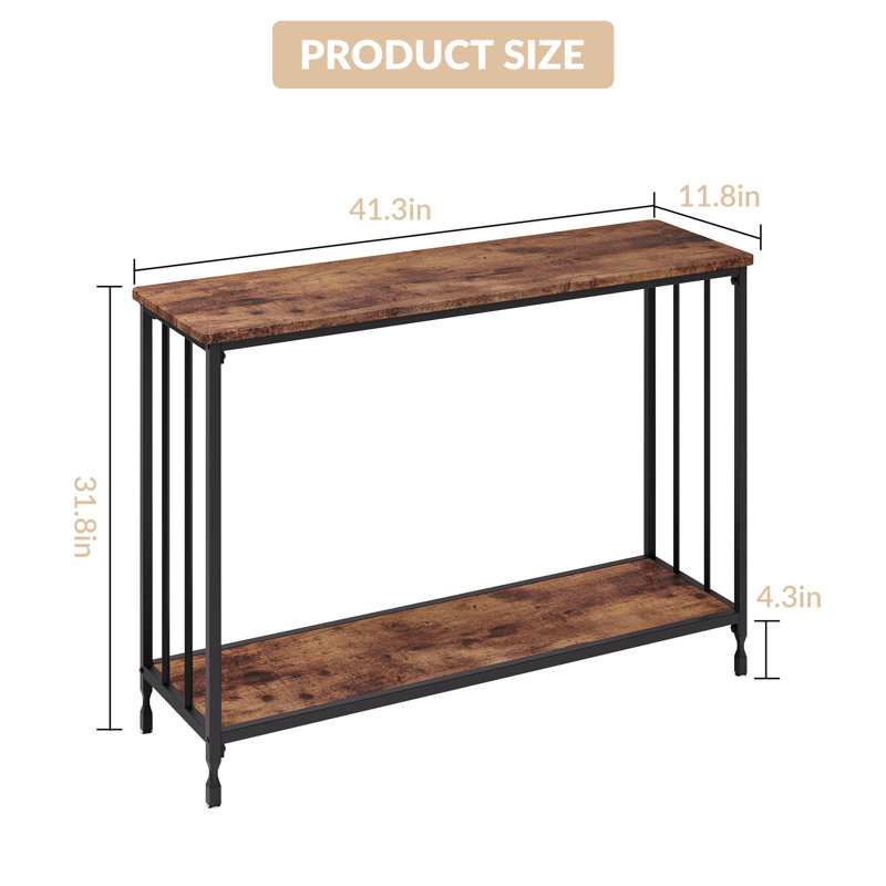 41.5" Rustic Brown Narrow Console Table for Behind Couch Industrial Sofa Table with Wood Shelf and Metal X-Frame Entryway Hallway Table with Storage Shelf for Living Room Foyer