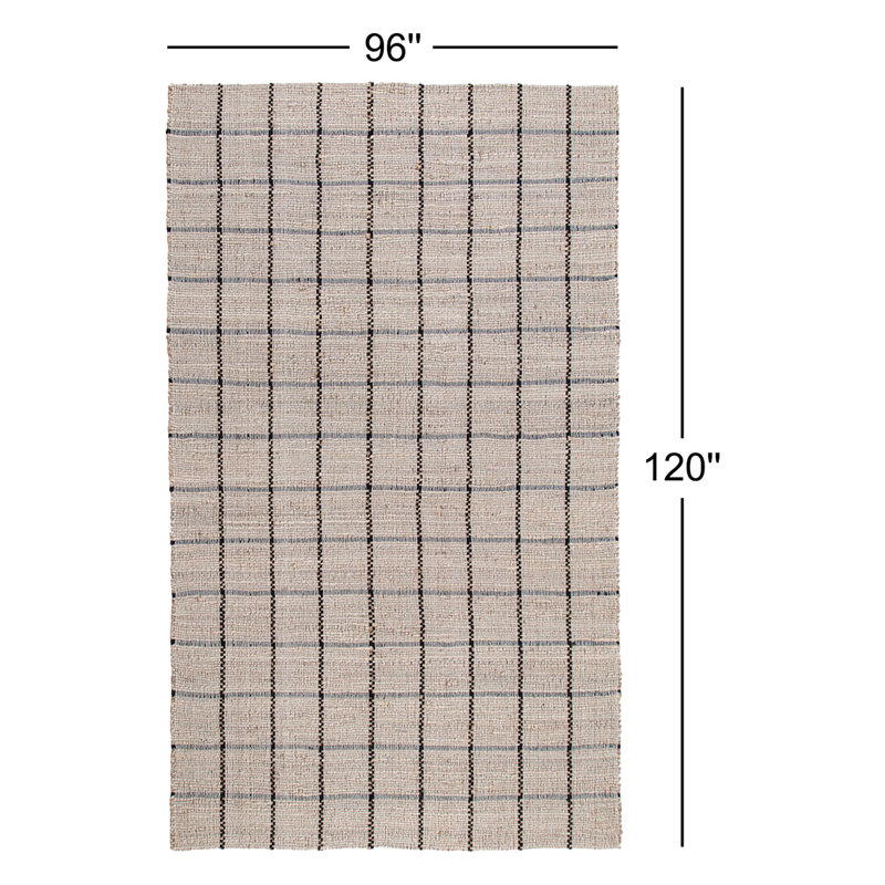 Abagail Light Check en noir avec envers, Rectangle 8 pi x 10 pi