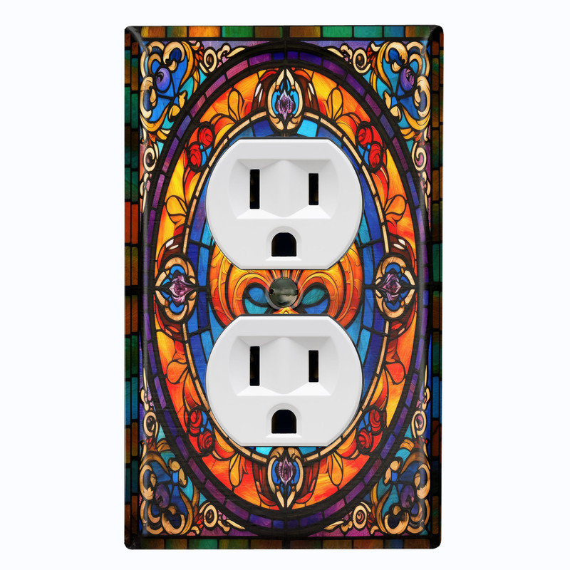 Couvercle de plaque d'interrupteur en métal; Rectangle US 1 taille US - image imprimée de vitrail Fleur De Lis