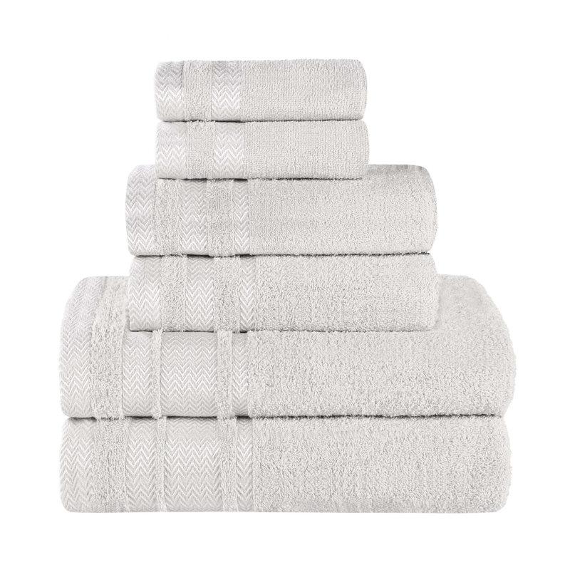 Halia Cotton Solid Dobby Border Plush Soft Absorbent 6 Piece Bathroom Towel Set, Platinum