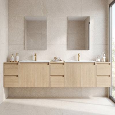 Meuble-lavabo double 84 po avec lavabo en céramique et conception sans poignée
