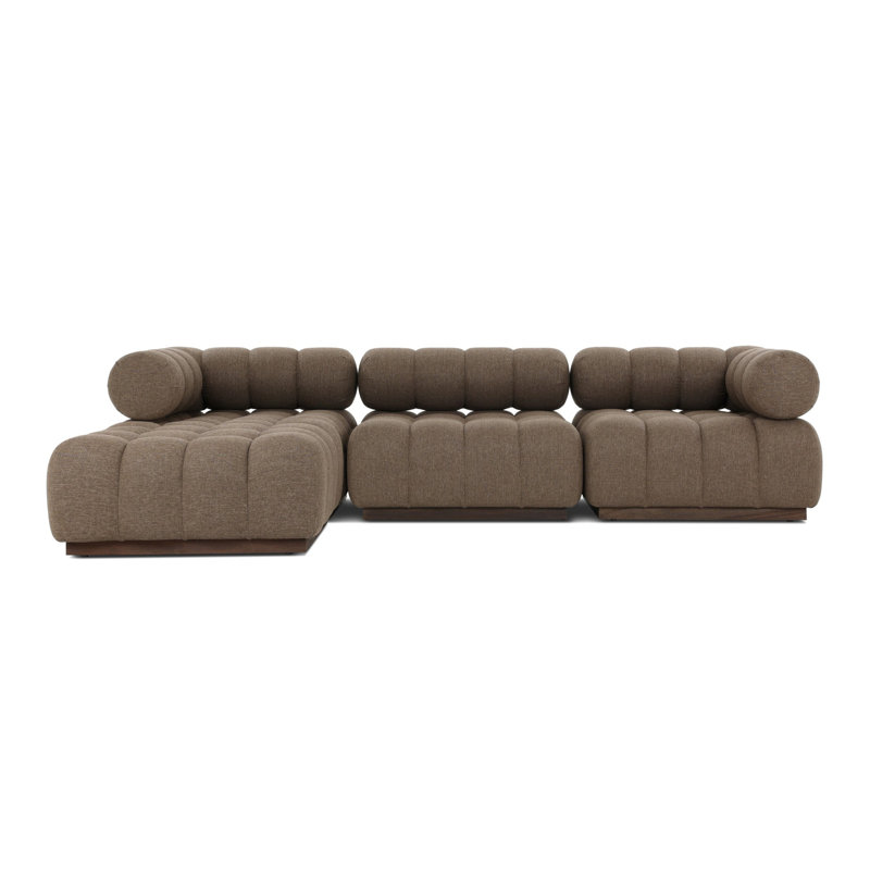 Roma Outdoor 3Pc Sectional W/ Ottoman-Hayes Cream, Ellor Brown Cushion/Stained Saddle, Left Hand Facing