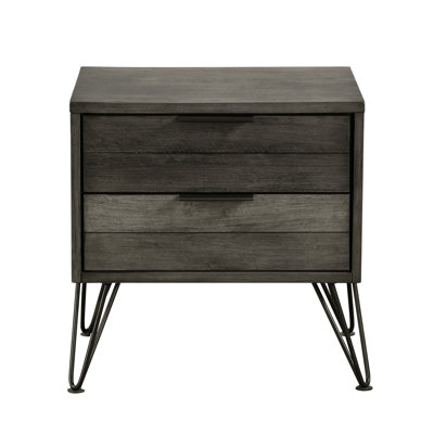 Table de chevet pour chambre à coucher avec placage - Pattes grises modernes à trois tons 2 tiroirs