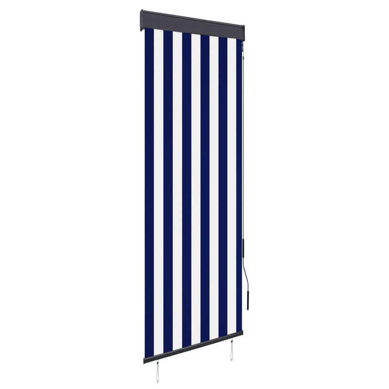 Outdoor Room Darkening Roll-Up Blind, Blue/White, 250 cm L x 60 cm W