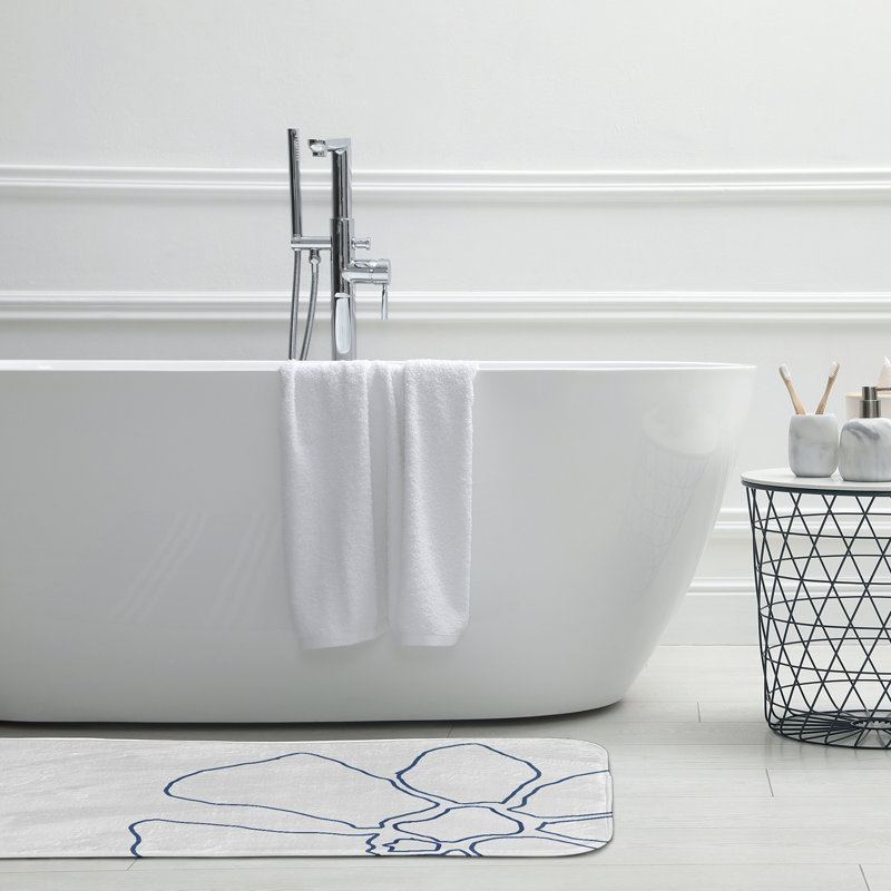 Tapis de bain Petal Lines, L 17 po x L 24 po, Bleu