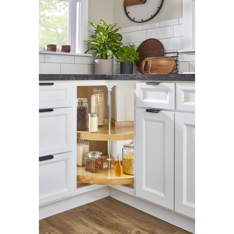 Plateau tournant en bois à 2 tablettes