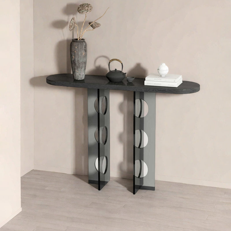 Console moderne en bois massif acrylique, H 31,5 po x l 39,37 po x P 11,81 po, Noir, Noir