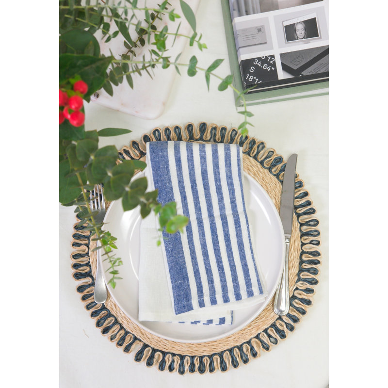 Brittany Square Napkin, White/Blue