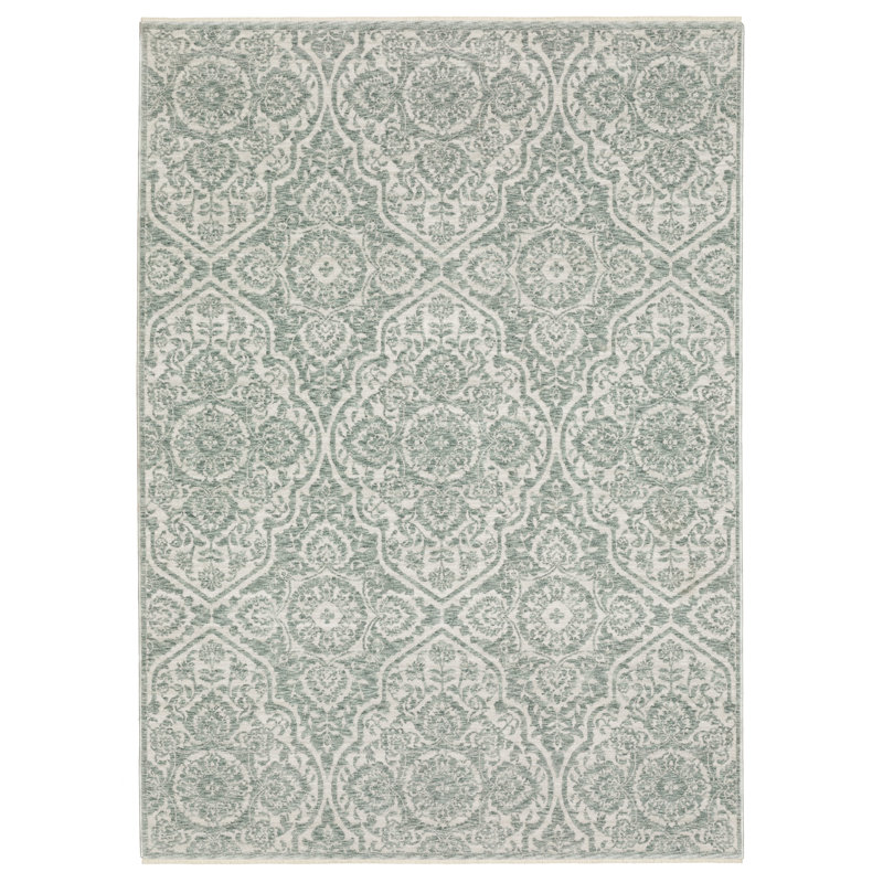 Tapis bleu sarcelle / ivoire Eidan, Rectangle 3 pi 3 po x 5 pi