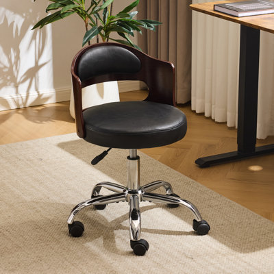 Ring-Shaped Wooden Back Office Chair With Foot Spikes And Wheels