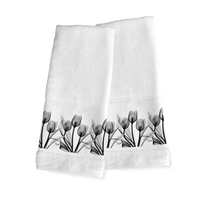 Akikazu Monochromatic Black Tulips Hand Towel Set By Laural Home